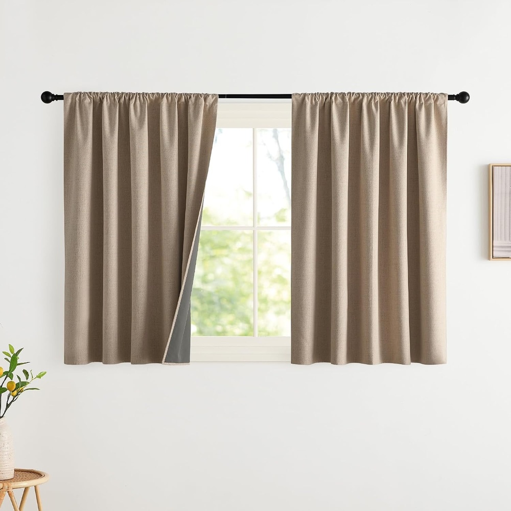 image:imageNICETOWN Natural Faux Linen 100 Blackout Curtains 2 Panels Set 52 x 72 Inch Rod Pocket Thermal Insulated Room Darkening Drapes for Bedroom Nursery Modern Farmhouse Decor Noise ReducingBurlap