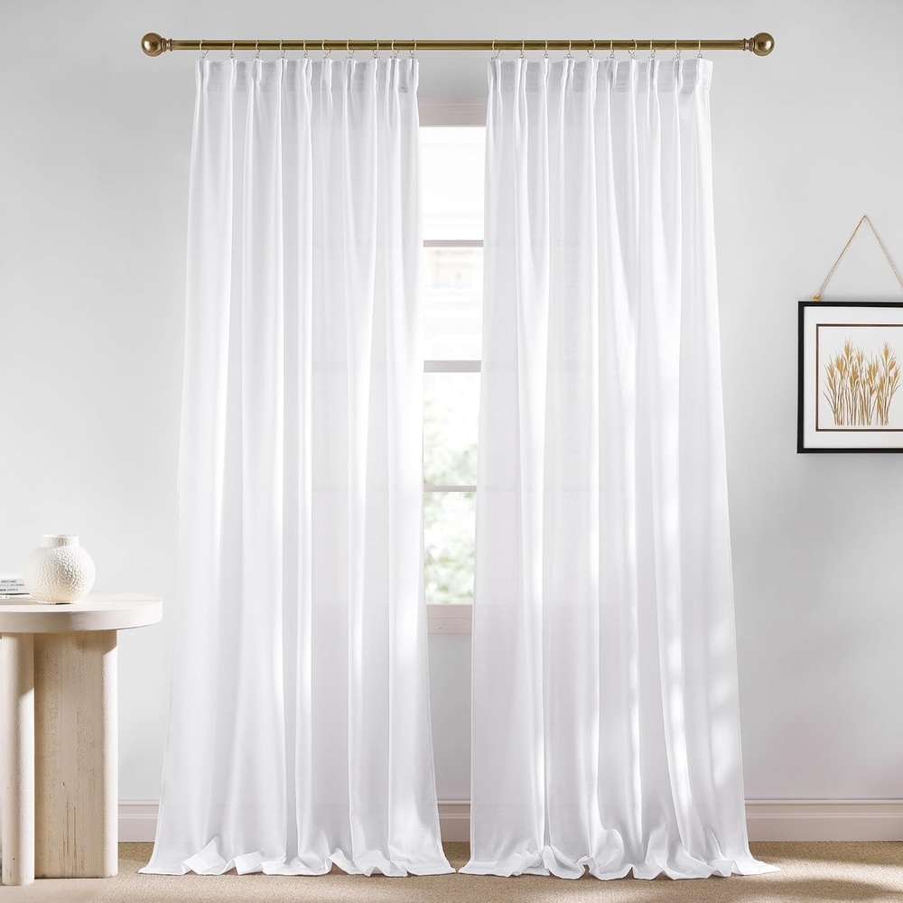 image:imageNICETOWN Natural Linen Curtains for Bedroom Back Tab amp Rod Pocket with Pleat Tab Privacy Added Curtains amp Drapes with Light Filtering Window Treatments for Living Room W52 x L95 2 PanelsWhite