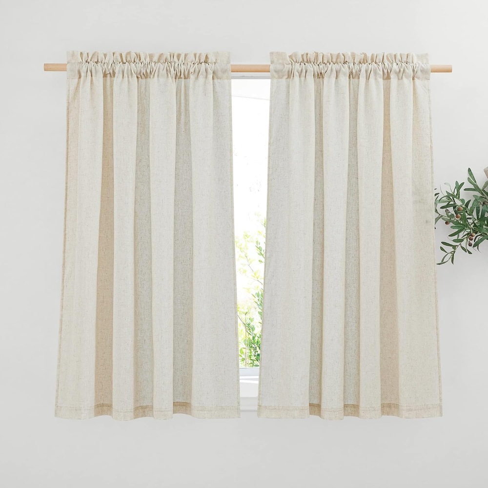image:imageNICETOWN Natural Linen Curtains for Bedroom Back Tab amp Rod Pocket with Pleat Tab Privacy Added Curtains amp Drapes with Light Filtering Window Treatments for Living Room W52 x L95 2 PanelsNatural Rod Pocket