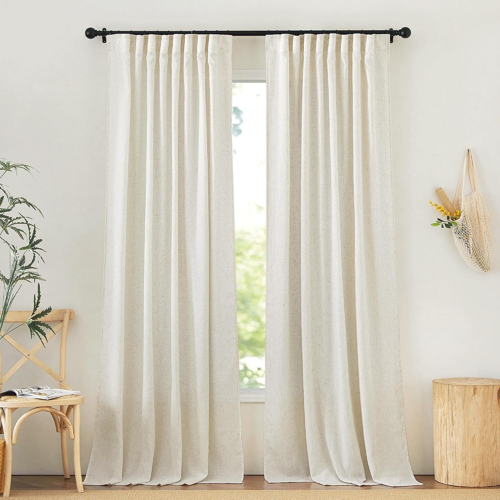 image:imageNICETOWN Natural Linen Curtains for Bedroom Back Tab amp Rod Pocket with Pleat Tab Privacy Added Curtains amp Drapes with Light Filtering Window Treatments for Living Room W52 x L95 2 PanelsNatural