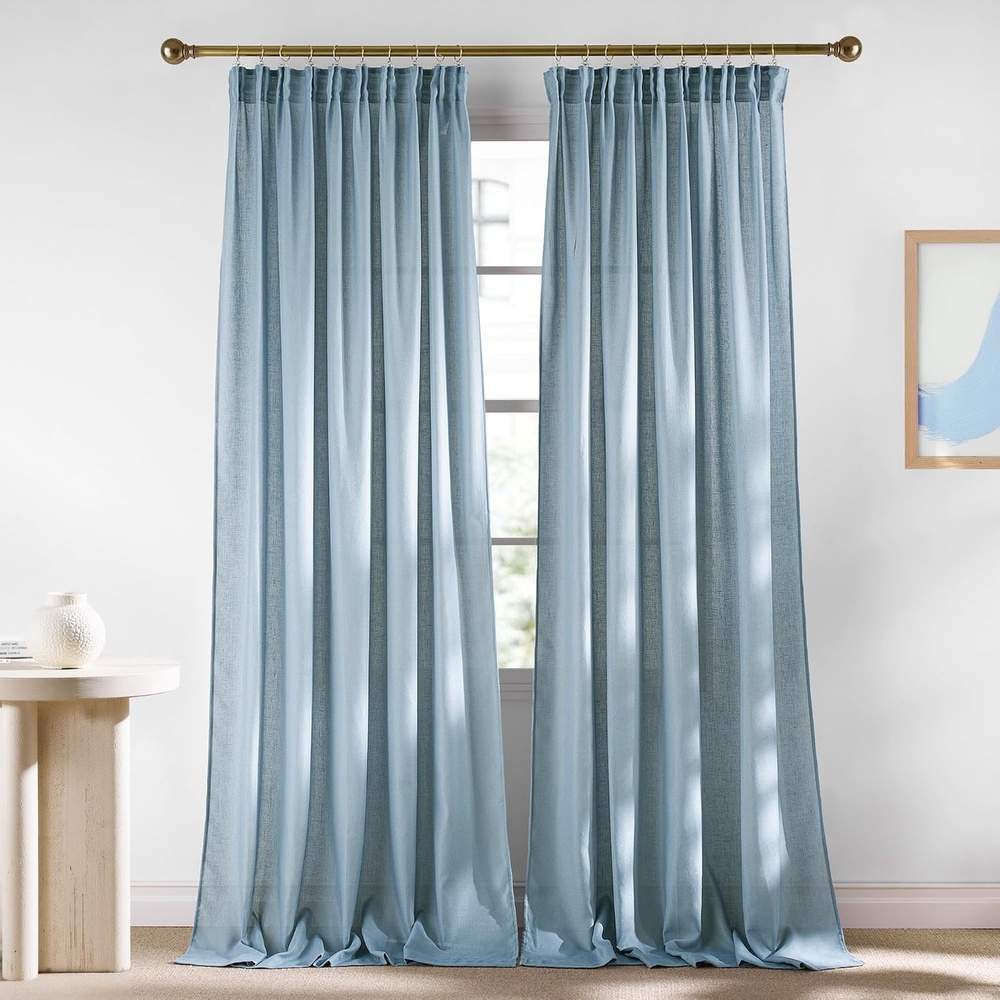 image:imageNICETOWN Natural Linen Curtains for Bedroom Back Tab amp Rod Pocket with Pleat Tab Privacy Added Curtains amp Drapes with Light Filtering Window Treatments for Living Room W52 x L95 2 PanelsStone Blue