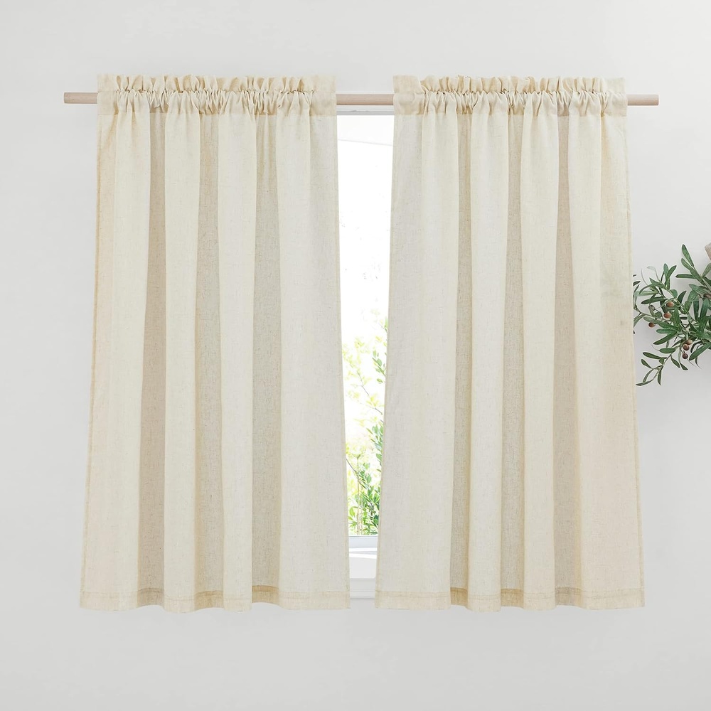image:imageNICETOWN Natural Linen Curtains for Bedroom Back Tab amp Rod Pocket with Pleat Tab Privacy Added Curtains amp Drapes with Light Filtering Window Treatments for Living Room W52 x L95 2 PanelsOff White Rod Pocket