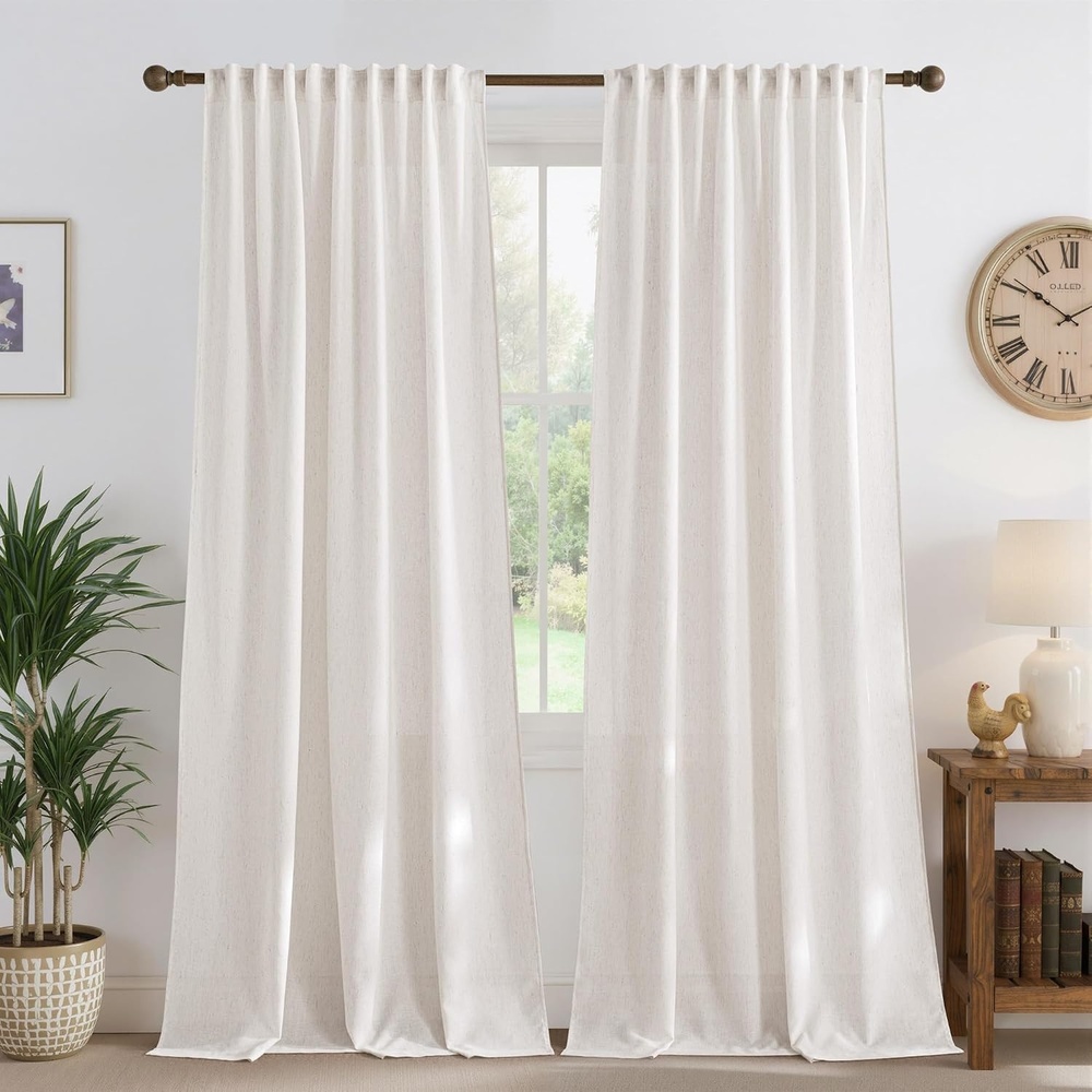 image:imageNICETOWN Natural Linen Curtains for Bedroom Back Tab amp Rod Pocket with Pleat Tab Privacy Added Curtains amp Drapes with Light Filtering Window Treatments for Living Room W52 x L95 2 PanelsCream