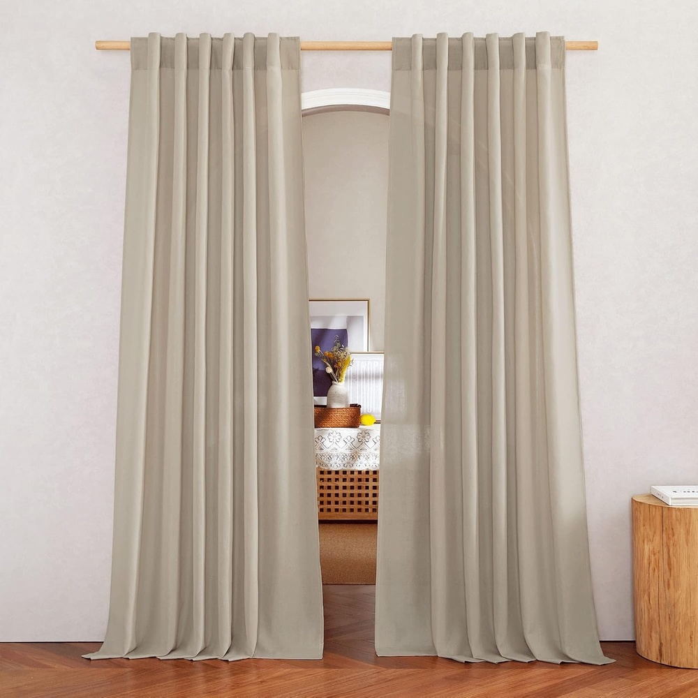 image:imageNICETOWN Rod Pocket amp Back Tab Thick Flax Semi Sheer Linen Curtains Privacy with Light Filtering Panels for Home Decor Angora W55 x L95 2 PanelsAngora