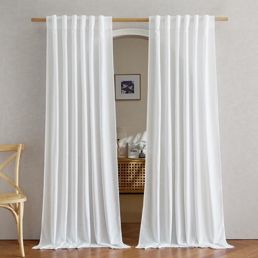 image:imageNICETOWN Rod Pocket amp Back Tab Thick Flax Semi Sheer Linen Curtains Privacy with Light Filtering Panels for Home Decor Angora W55 x L95 2 PanelsWhite