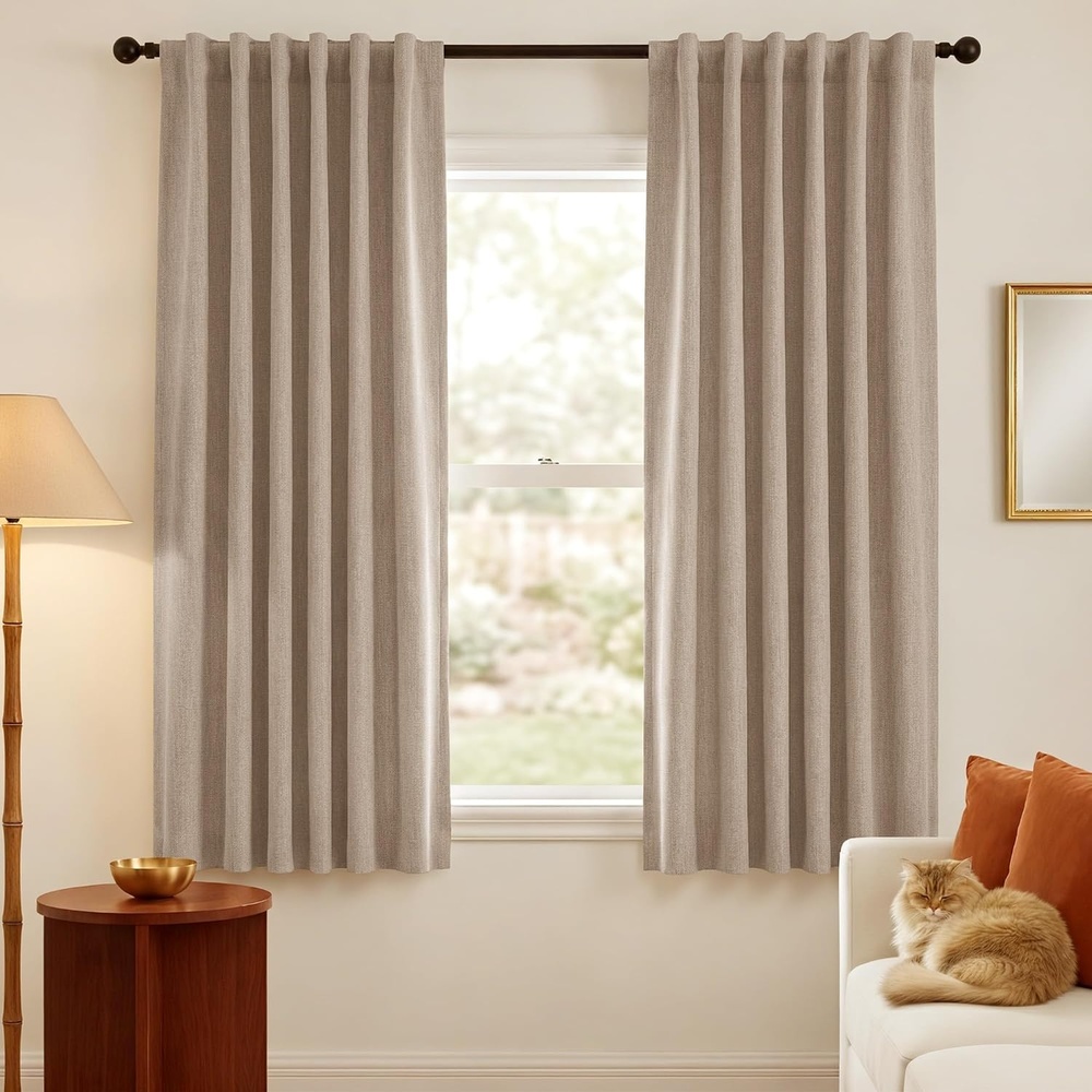 image:imageNICETOWN ScratchProof 100 Blackout Beige 108 inch Curtains HighDensity Linen Blend Window Treatments Rod Pocket amp Back Tab Thermal Drapes for Living Room W52 x L108 2 PanelsSand