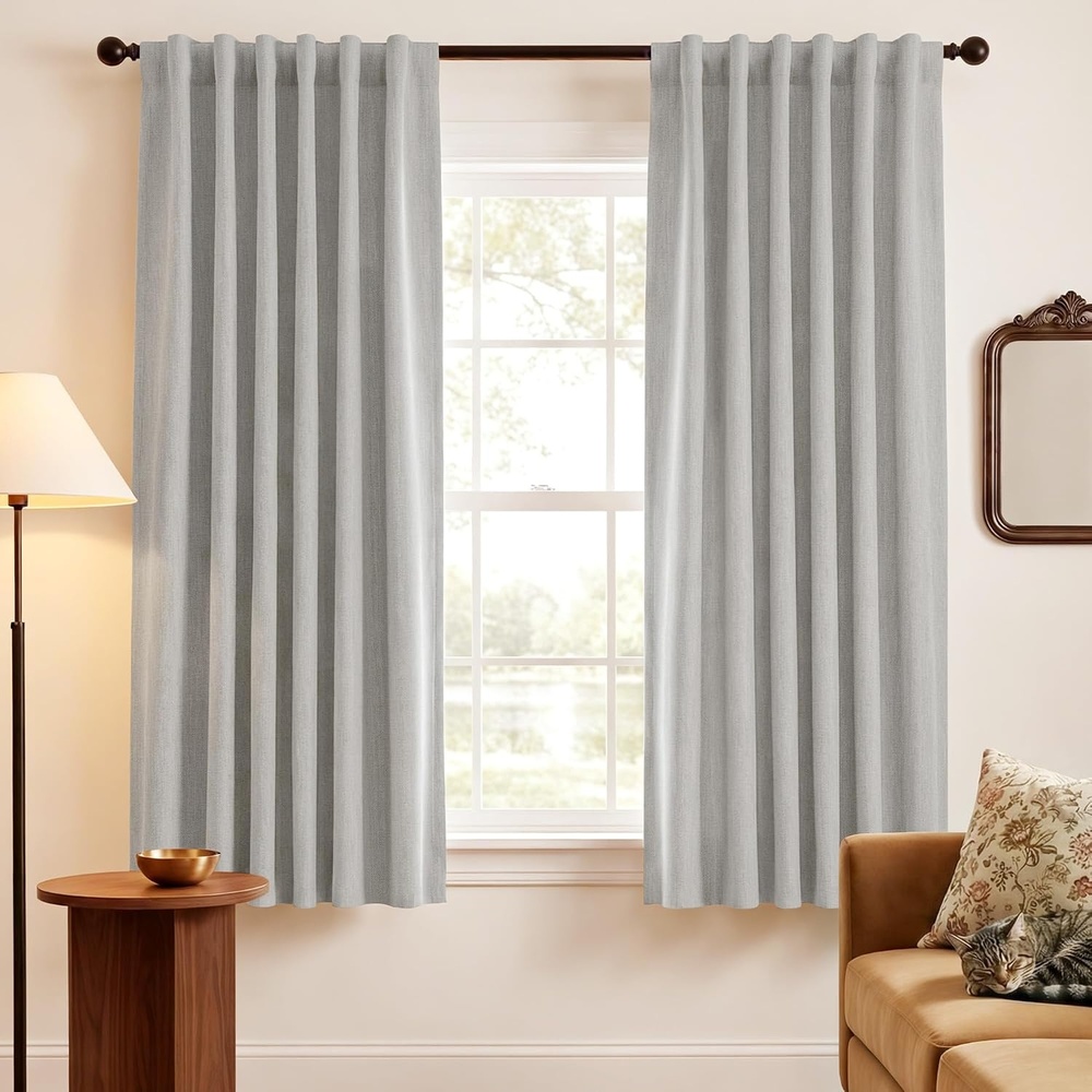 image:imageNICETOWN ScratchProof 100 Blackout Beige 108 inch Curtains HighDensity Linen Blend Window Treatments Rod Pocket amp Back Tab Thermal Drapes for Living Room W52 x L108 2 PanelsCloudy White