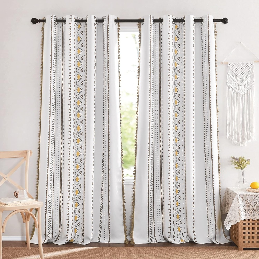 image:imageNICETOWN Sheer Window Curtains Linen Textured 84 inches Length for Home Decor Grommet Geometry Pattern Privacy amp Light Balance Flax Sheer Drapes for Living Room W50 x L84 2 Panels NavyTaupe Black