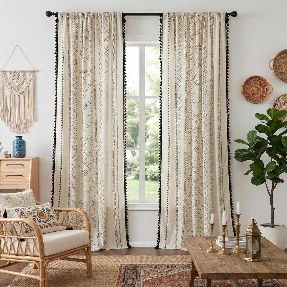 image:imageNICETOWN Sheer Window Curtains Linen Textured 84 inches Length for Home Decor Grommet Geometry Pattern Privacy amp Light Balance Flax Sheer Drapes for Living Room W50 x L84 2 Panels NavyBlack