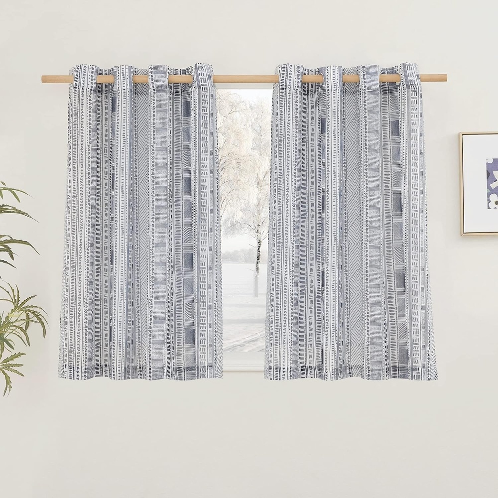 image:imageNICETOWN Sheer Window Curtains Linen Textured 84 inches Length for Home Decor Grommet Geometry Pattern Privacy amp Light Balance Flax Sheer Drapes for Living Room W50 x L84 2 Panels NavyNavy Blue