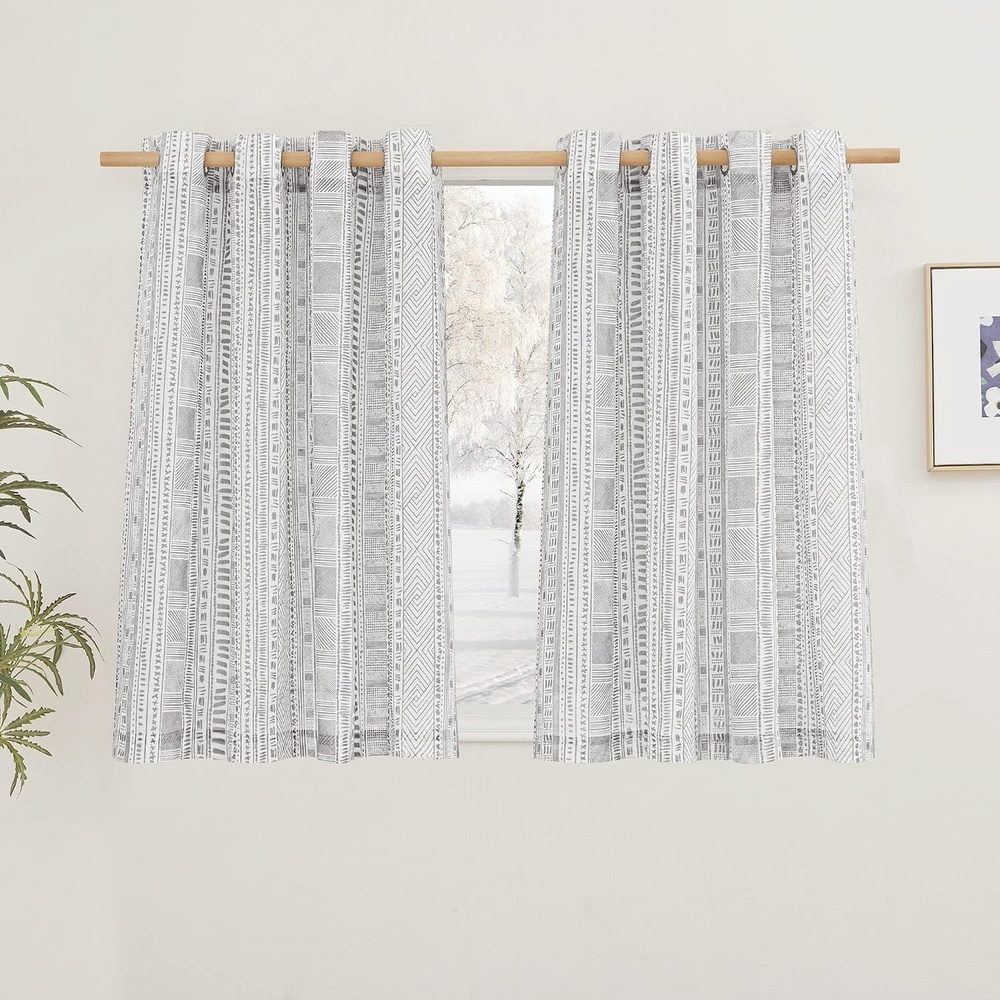 image:imageNICETOWN Sheer Window Curtains Linen Textured 84 inches Length for Home Decor Grommet Geometry Pattern Privacy amp Light Balance Flax Sheer Drapes for Living Room W50 x L84 2 Panels NavyGrey