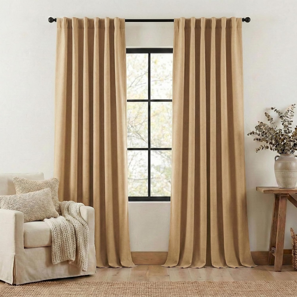 image:imageNICETOWN Thick Faux Linen Room Darkening Caramel Curtains 108 inches Long Pinch Pleated Faux Linen Curtains Thermal Insulated Window Treatments for BedroomLiving Room W52 x L108 2 Panels