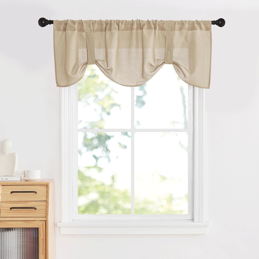 image:imageNICETOWN Thick Linen Valances for KithcenLiving Room Farmhouse Style Kitchen Window Tiers Shades Linen Textured Rod Pocket Curtains Topper 2 Panels 55 Wide x 18 Long TaupeAngora