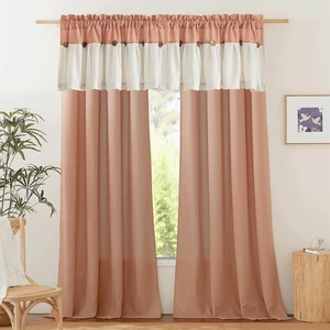 NICETOWN 2 Panles 55 x 84 inches Long Grommet Thick Linen Window Curtains with 2 Panles 55 x 18 inches Length Button Farmhouse Short Valances for Bedroom Living Room Decor, Terracotta