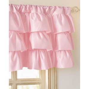 NICETOWN Farmhouse Valance Curtains 20 Inches Long for Kitchen & Bathroom, French Country Ruffled Linen Valance for Window, Shabby Chic Light Filtering Rod Pocket Design, 52 W(Pink)