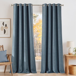 NICETOWN Faux Linen Mist Blue Blackout Curtains 84 inches Long