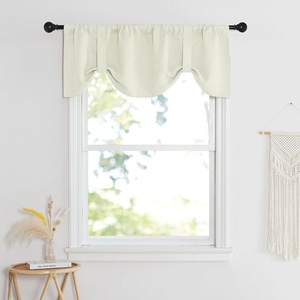 NICETOWN Faux Linen Texture Tie Up Valance Curtain for Kitchen Sink Over, Elegant Rod Pocket Farmhouse Short Curtains Topper for Living Room and Bedroom, 52″ W X 18″ L, Angora, 1 Panel(Ivory White)