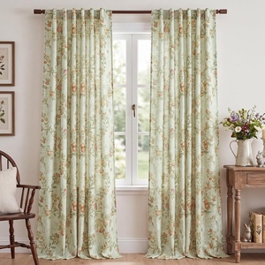 NICETOWN Green Linen Floral Curtains for Living Room Bedroom 84 Inches Long(Mustard)