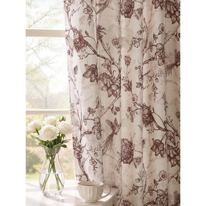 NICETOWN Green Linen Vintage Floral Curtains for Farmhouse 84 inch Long(Toile De Jouy – Brown)