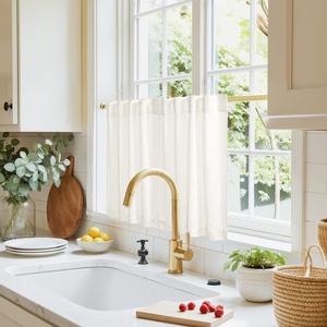 NICETOWN Kitchen Curtains 24 Inch Linen Textured Tiers Farmhouse Cafe(Natural Beige)