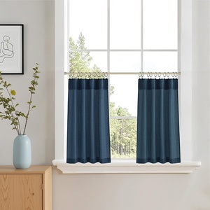 NICETOWN Kitchen Curtains 24 Inch Linen Textured Tiers Farmhouse Cafe(Navy Blue)