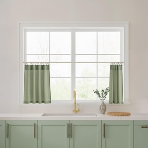 NICETOWN Kitchen Curtains 24 Inch Linen Textured Tiers Farmhouse Cafe(Sage Green)