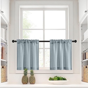 NICETOWN Kitchen Curtains 24 Inch Linen Textured Tiers Farmhouse Cafe(Stone Blue)