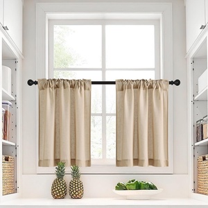 NICETOWN Kitchen Curtains 24 Inch Linen Textured Tiers Farmhouse Cafe(Taupe)