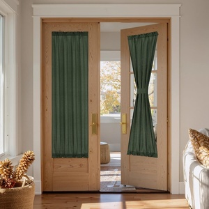 NICETOWN Linen Front Door Curtain for Glass Window 50 Inch Length(Foest Green)