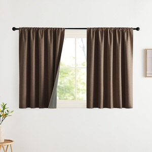 NICETOWN Natural Faux Linen 100% Blackout Curtains, 2 Panels Set, 52 x 72 Inch, Rod Pocket Thermal Insulated Room Darkening Drapes for Bedroom, Nursery, Modern Farmhouse Decor, Noise Reducing(Brown)