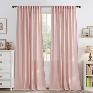NICETOWN Natural Linen Curtains for Bedroom, Back Tab & Rod Pocket with Pleat Tab Privacy Added Curtains & Drapes with Light Filtering Window Treatments for Living Room, W52 x L95, 2 Panels(Light Pink)