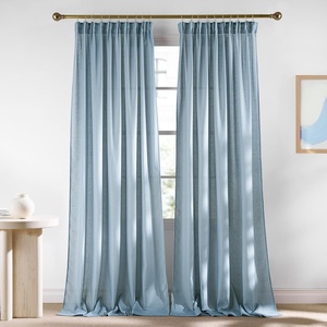 NICETOWN Natural Linen Curtains for Bedroom, Back Tab & Rod Pocket with Pleat Tab Privacy Added Curtains & Drapes with Light Filtering Window Treatments for Living Room, W52 x L95, 2 Panels(Stone Blue)