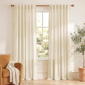 NICETOWN Rod Pocket & Back Tab Thick Flax Semi Sheer Linen Curtains, Privacy with Light Filtering Panels for Home Decor, Angora, W55 x L95, 2 Panels(Beige)