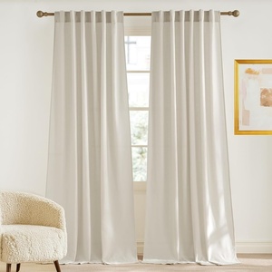 NICETOWN Rod Pocket & Back Tab Thick Flax Semi Sheer Linen Curtains, Privacy with Light Filtering Panels for Home Decor, Angora, W55 x L95, 2 Panels(Bone White)