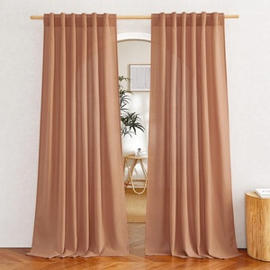 NICETOWN Rod Pocket & Back Tab Thick Flax Semi Sheer Linen Curtains, Privacy with Light Filtering Panels for Home Decor, Angora, W55 x L95, 2 Panels(Burnt Orange)