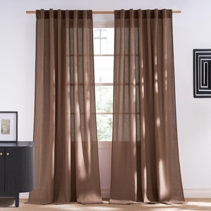 NICETOWN Rod Pocket & Back Tab Thick Flax Semi Sheer Linen Curtains, Privacy with Light Filtering Panels for Home Decor, Angora, W55 x L95, 2 Panels(Gold Brown)