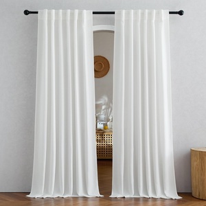 NICETOWN Rod Pocket & Back Tab Thick Flax Semi Sheer Linen Curtains, Privacy with Light Filtering Panels for Home Decor, Angora, W55 x L95, 2 Panels(Ivory)
