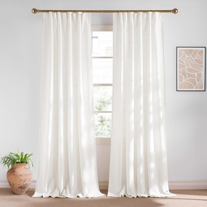 NICETOWN Rod Pocket & Back Tab Thick Flax Semi Sheer Linen Curtains, Privacy with Light Filtering Panels for Home Decor, Angora, W55 x L95, 2 Panels(Jacquard Natural)