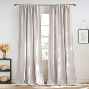 NICETOWN Rod Pocket & Back Tab Thick Flax Semi Sheer Linen Curtains, Privacy with Light Filtering Panels for Home Decor, Angora, W55 x L95, 2 Panels(Jacquard Angora)