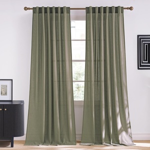 NICETOWN Rod Pocket & Back Tab Thick Flax Semi Sheer Linen Curtains, Privacy with Light Filtering Panels for Home Decor, Angora, W55 x L95, 2 Panels(Lichen)