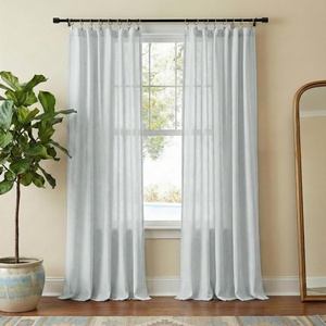 NICETOWN Rod Pocket & Back Tab Thick Flax Semi Sheer Linen Curtains, Privacy with Light Filtering Panels for Home Decor, Angora, W55 x L95, 2 Panels(Light Cyan)