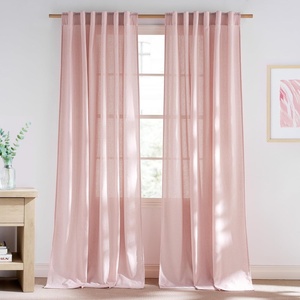NICETOWN Rod Pocket & Back Tab Thick Flax Semi Sheer Linen Curtains, Privacy with Light Filtering Panels for Home Decor, Angora, W55 x L95, 2 Panels(Light Pink)
