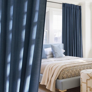 NICETOWN Rod Pocket & Back Tab Thick Flax Semi Sheer Linen Curtains, Privacy with Light Filtering Panels for Home Decor, Angora, W55 x L95, 2 Panels(Navy Blue)