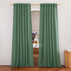 NICETOWN Rod Pocket & Back Tab Thick Flax Semi Sheer Linen Curtains, Privacy with Light Filtering Panels for Home Decor, Angora, W55 x L95, 2 Panels(Olive Green)