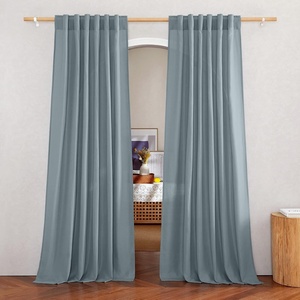 NICETOWN Rod Pocket & Back Tab Thick Flax Semi Sheer Linen Curtains, Privacy with Light Filtering Panels for Home Decor, Angora, W55 x L95, 2 Panels(Stone Blue)