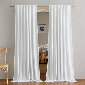 NICETOWN Rod Pocket & Back Tab Thick Flax Semi Sheer Linen Curtains, Privacy with Light Filtering Panels for Home Decor, Angora, W55 x L95, 2 Panels(White)