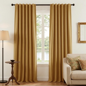 NICETOWN Scratch-Proof 100% Blackout Beige 108 inch Curtains, High-Density Linen Blend Window Treatments Rod Pocket & Back Tab Thermal Drapes for Living Room, W52 x L108, 2 Panels(Mustard Yellow)