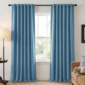 NICETOWN Scratch-Proof 100% Blackout Beige 108 inch Curtains, High-Density Linen Blend Window Treatments Rod Pocket & Back Tab Thermal Drapes for Living Room, W52 x L108, 2 Panels(Blue)