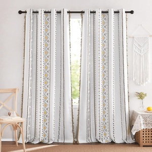 NICETOWN Sheer Window Curtains Linen Textured 84 inches Length for Home Decor, Grommet Geometry Pattern Privacy & Light Balance Flax Sheer Drapes for Living Room, W50 x L84, 2 Panels, Navy(Taupe & Black)