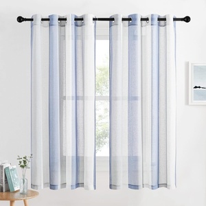 NICETOWN Sheer Window Curtains Linen Textured 84 inches Length for Home Decor, Grommet Geometry Pattern Privacy & Light Balance Flax Sheer Drapes for Living Room, W50 x L84, 2 Panels, Navy(White & Blue)